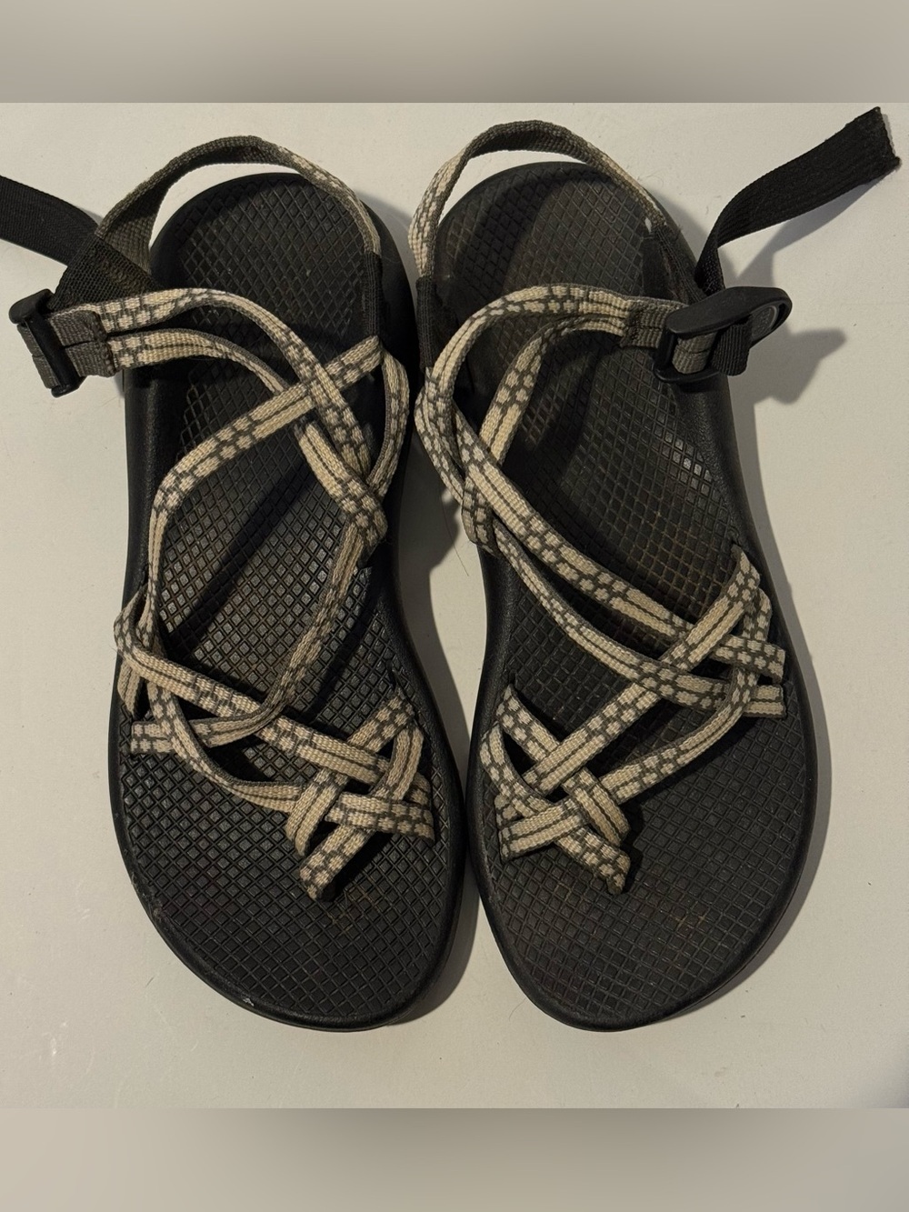 Chaco Women's Black Sandals with Cream Patterned Straps